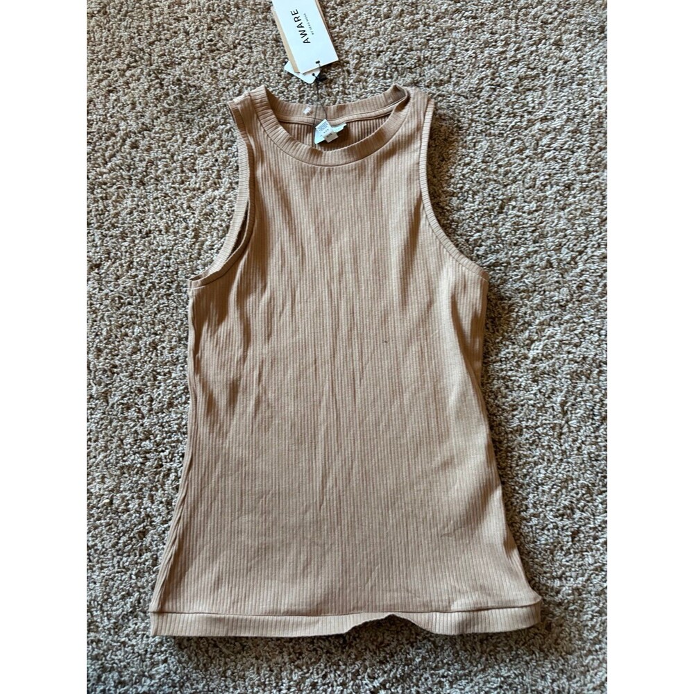 Aware Ribbed Tank Top Size Medium Tan Brown NWT